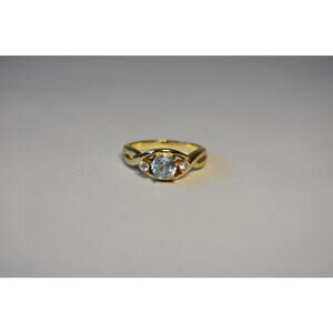 10K Gold Filled Ring with Large Blue Topaz & Clear Gemstones